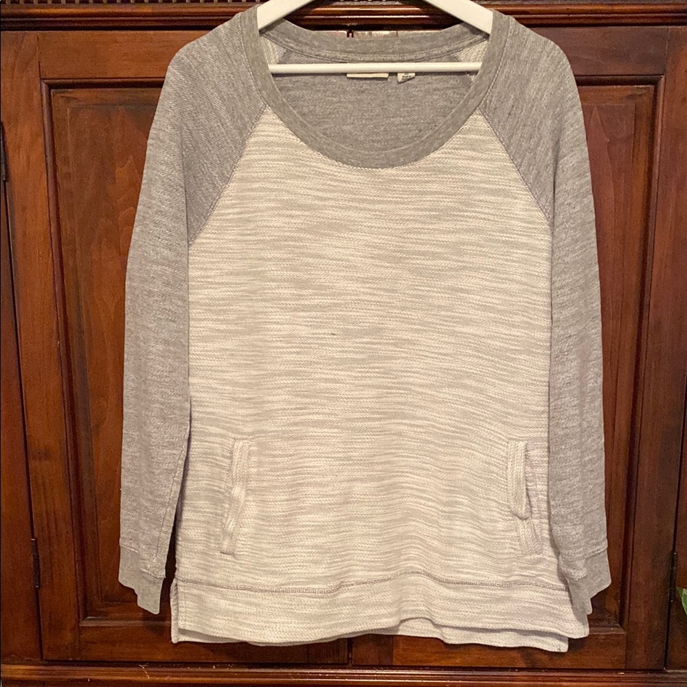 L. L. Bean 100% cotton pullover tunic scoop neck kangaroo pockets hi low hem M